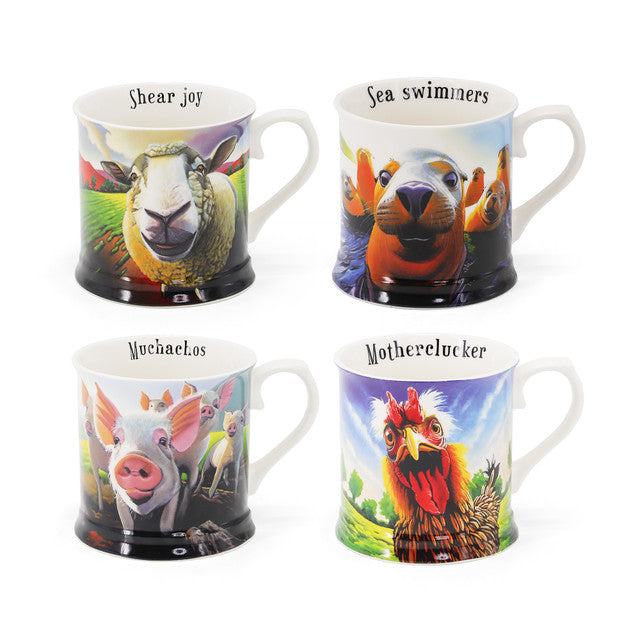 Eoin O Connor Beyond The Herd Tankard Mug Set of 4 - Sheep / Pig / Hen / Seal | 169241