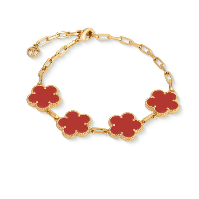 Tipperary Crystal Le Fleur Collection Red Bracelet 4 Charm - Yellow Gold | 171534