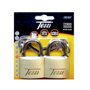 Tessi 40mm Keyed Alike Solid Brass Padlock Twin Pack | TE40T