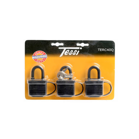 Tessi 40mm Laminated Steel Keyed Alike Padlock with Cover - 3 Pack | TERC40Q