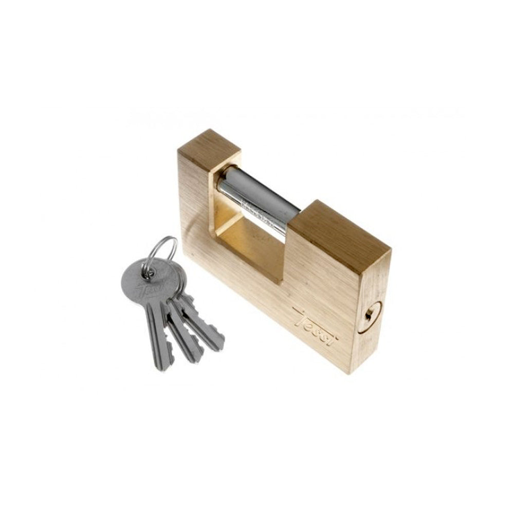 Tessi 90mm Rectangular Brass Shutter Lock Padlock | TEA90