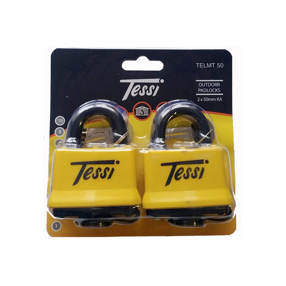 Tessi 50mm Thermo Laminated Steel Keyed Alike Padlock Twin Pack | TELM50T