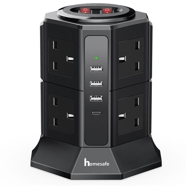 Ultrapower USB & Type "C" Port Power Tower - Black | TRE08B