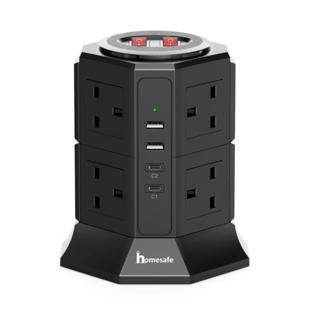 Homesafe USB A + USB Type C + AC Power Tower - Black | TRE09