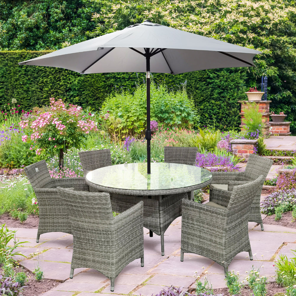 Capri 6 Seater Round Rattan Garden Furniture Set - 1.4 Metre Table