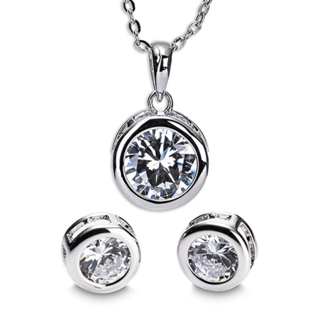 Newgrange Living Large White Stone Necklace & Earrings Set - Silver | 600003