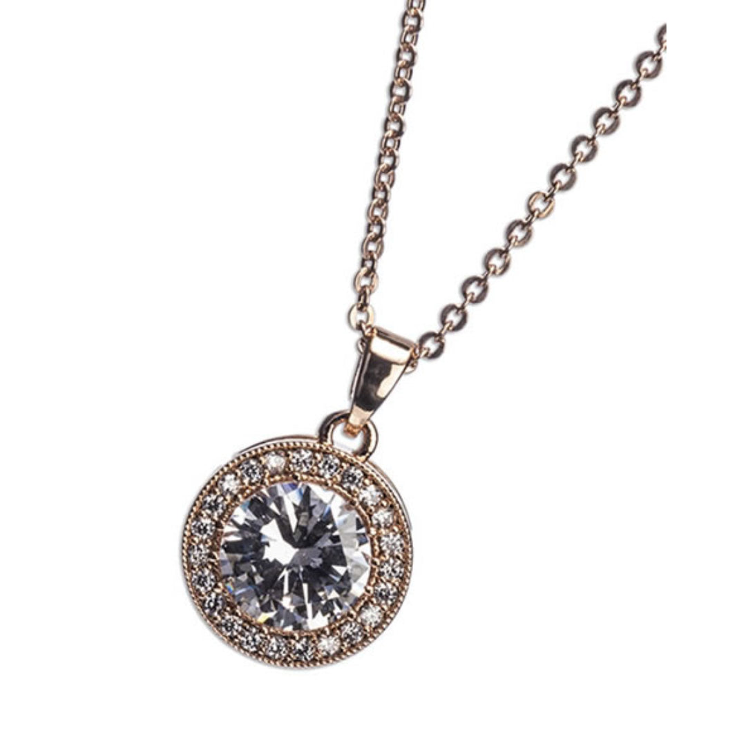 Newgrange Living White Stone and Diamante Pendant Necklace - Rose Gold | 600041