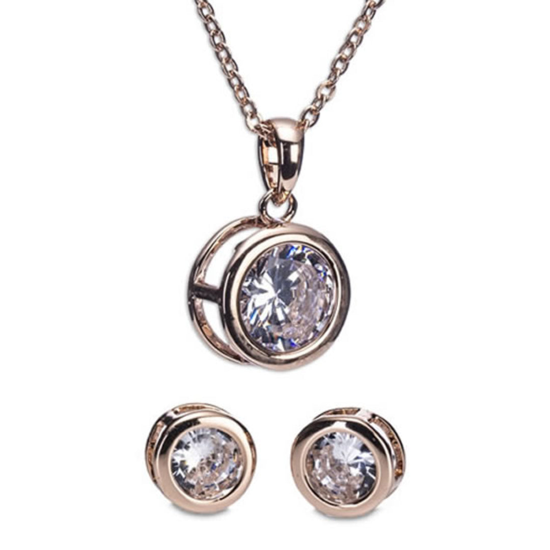 Newgrange Living Large White Stone Necklace & Earring Set - Rose Gold | 600047