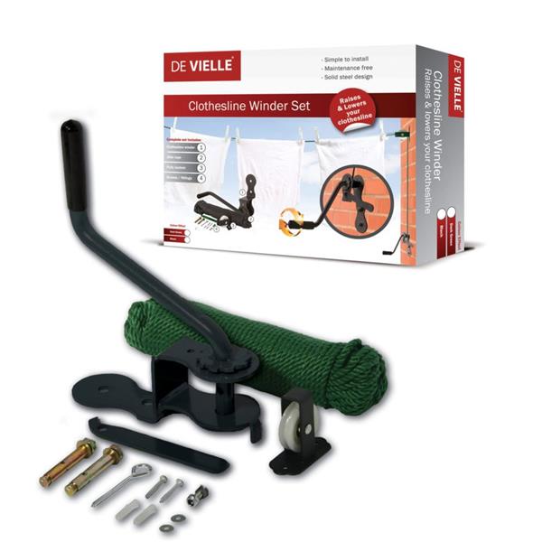 De Vielle Premium Complete Clothesline Winder Kit - Dark Green | DEV962350