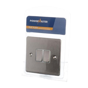 Powermaster Brushed Satin 2 Gang 2 Way 10 Amp Light Switch | 1738-16