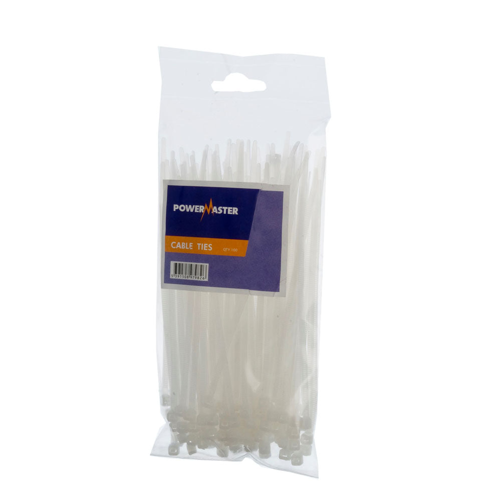 Powermaster 100mm x 2.5mm Cable Ties - White | 0822-00