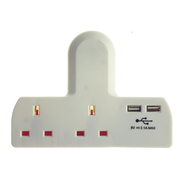 Powermaster T Shaped 2 Way Adaptor with 2 x USB Ports | 1797-02