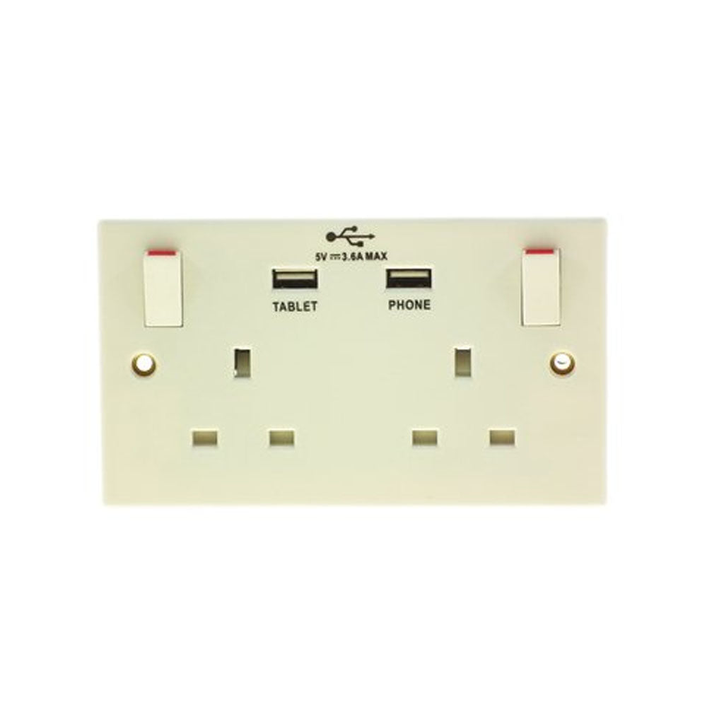 Powermaster 2 Gang 13 Amp Switched Double Socket with 2 USB Ports | 1790-34