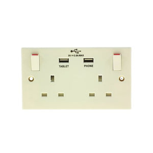 Powermaster 2 Gang 13 Amp Switched Double Socket with 2 USB Ports | 1790-34