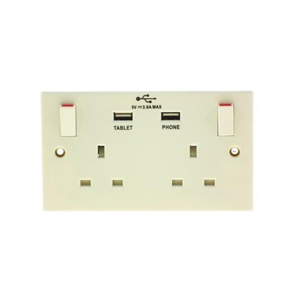 Powermaster 2 Gang 13 Amp Switched Double Socket with 2 USB Ports | 1790-34
