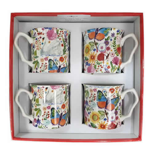 Shannonbridge Pottery Swan Garden 4 Piece Mug Set