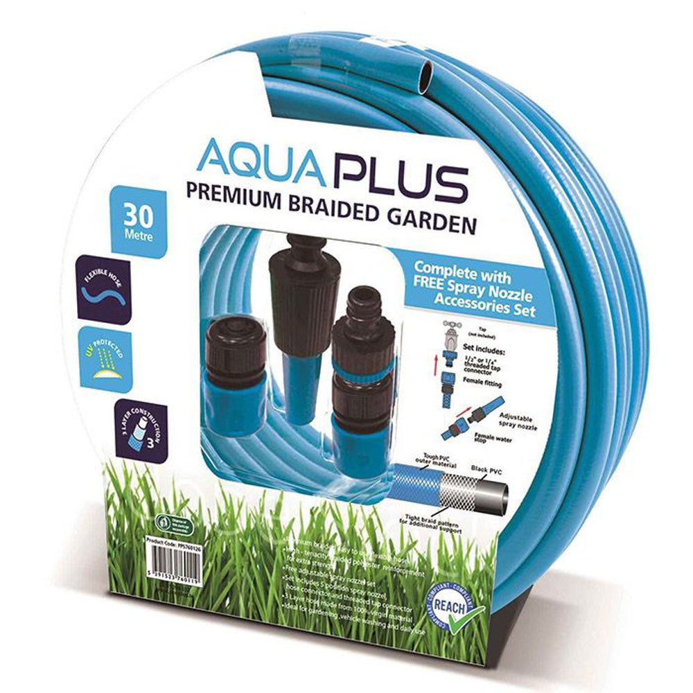 Aquaplus 30 metre Premium Braided Garden Hose with Fittings | PPS760126