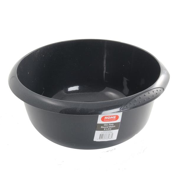 Home Essentials Household Round Basin 13" 8 Litre - Graphite | HES769884