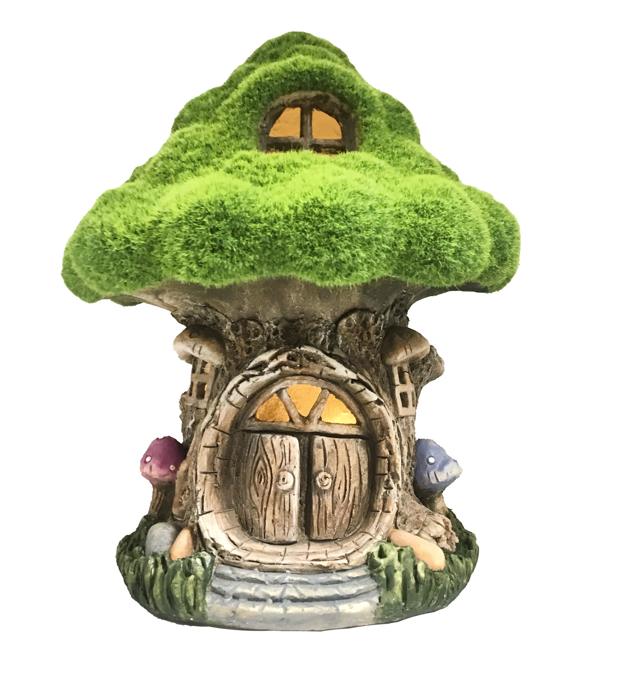 WGP Green Flocked Fairy House with Solar Powered Window Lights | G0368