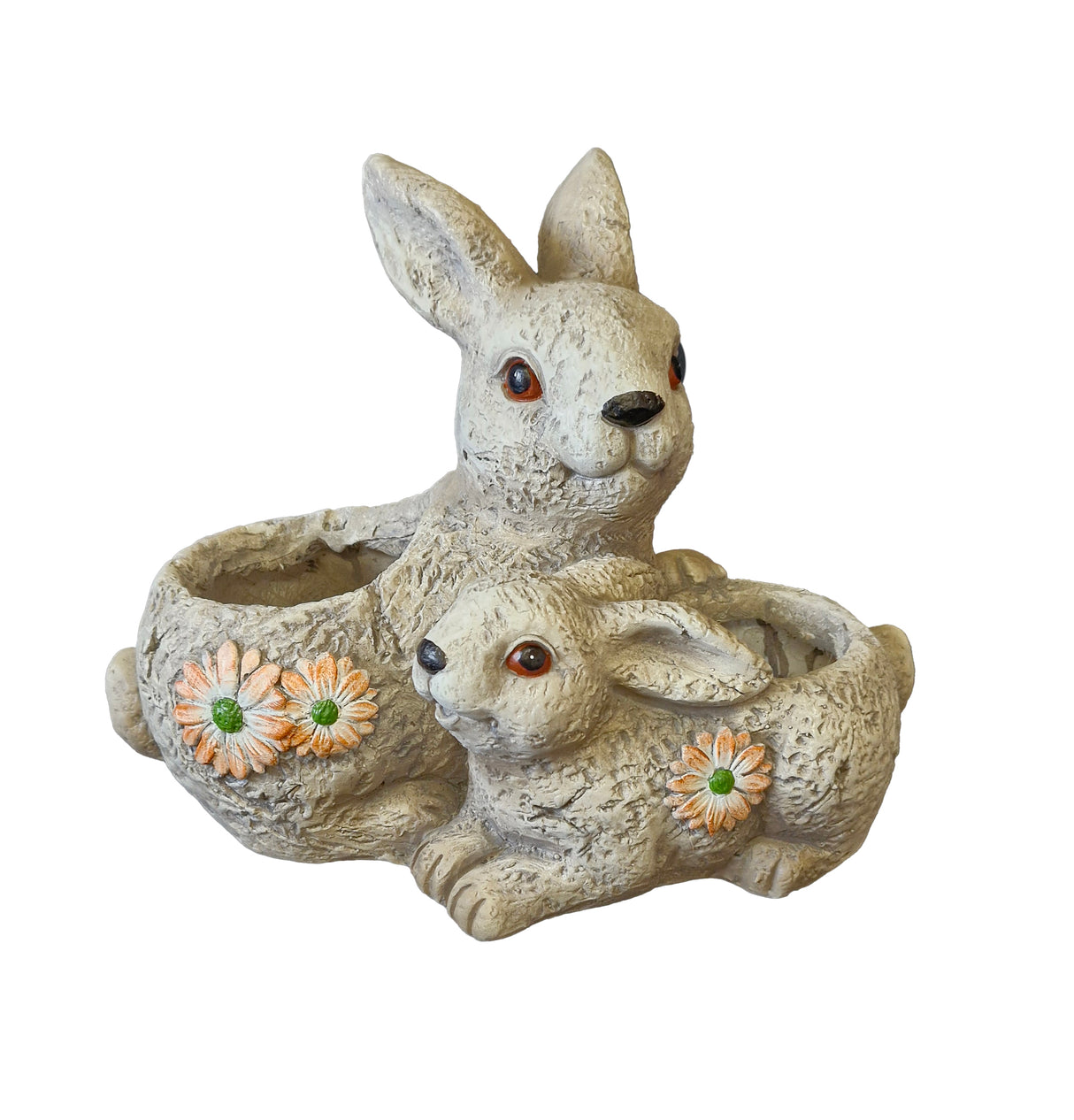 WGP Mother and Baby Rabbit Garden Planter with Floral Decoration | G0416