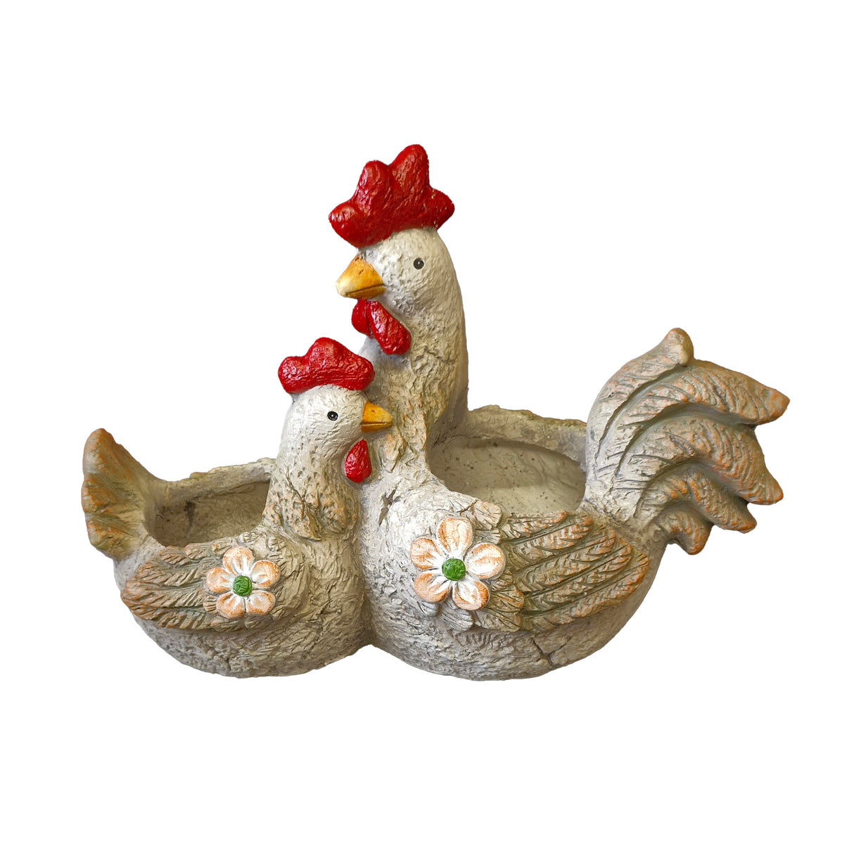 WGP Two Chicken Garden Planter with Floral Decoration | G0418