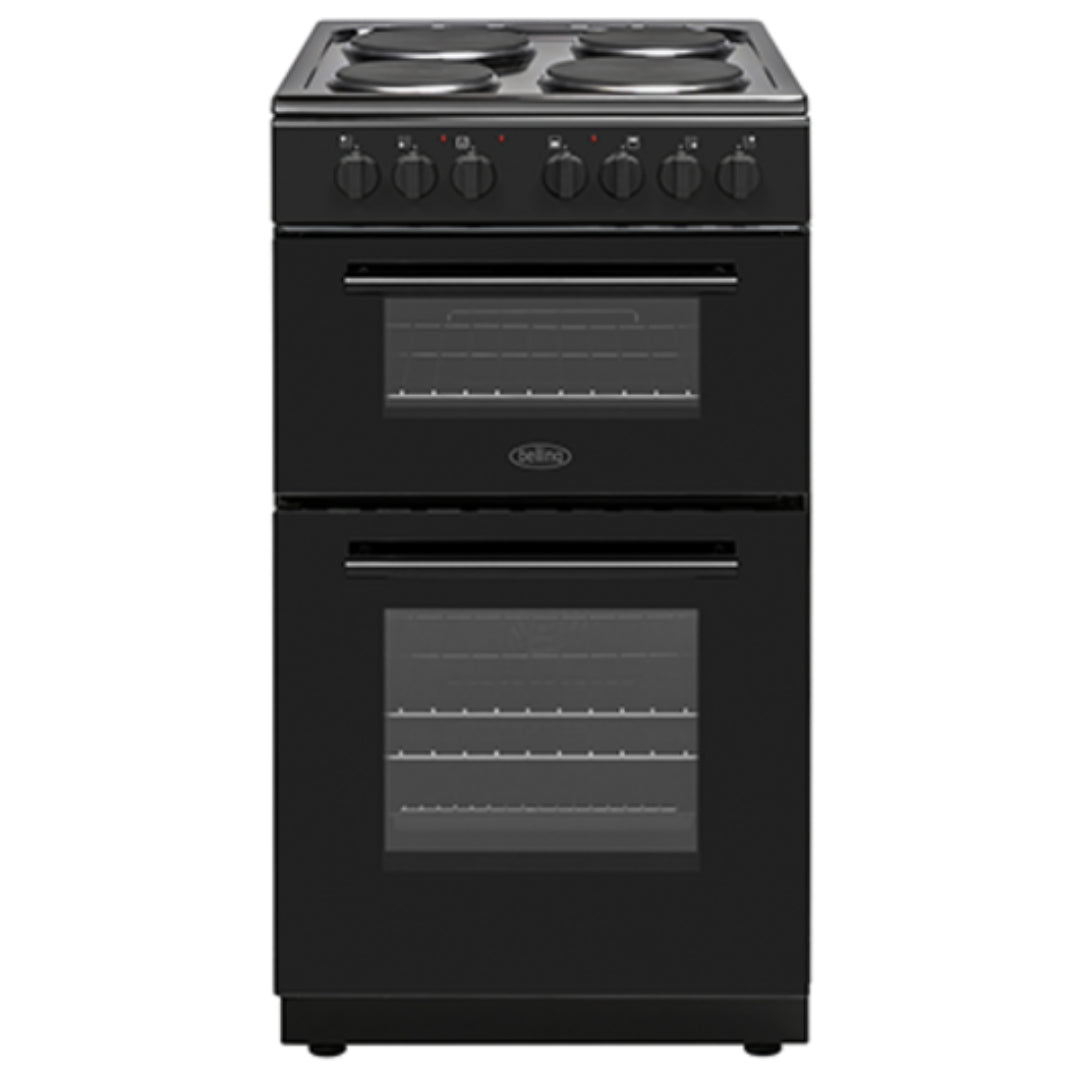 Belling 50cm Double Oven Solid Plate Cooker - Black | BFSE51DOBK