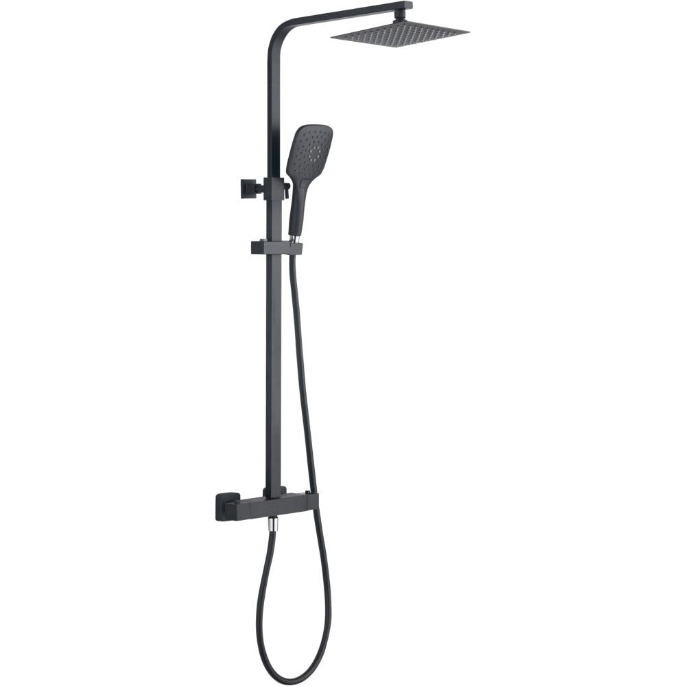 Orca Thermostatic Bar Mixer Shower & Square Rainhead - Black | 151576