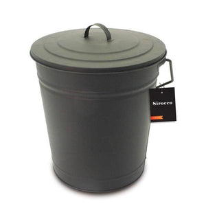 Sirocco Metal Coal Bucket Tub with Lid - Black