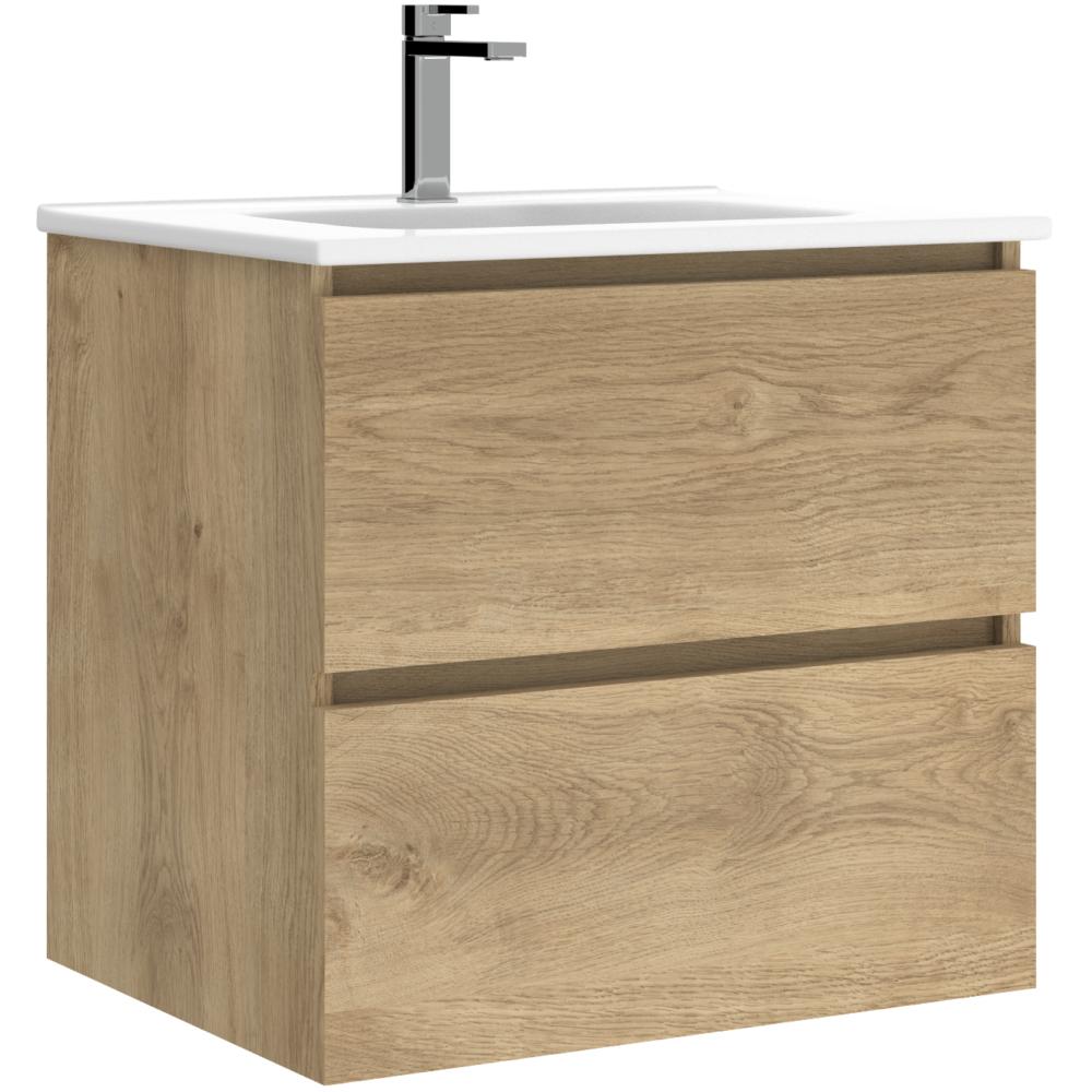 Archie 2 Drawer Wall Hung Unit and Basin - Oak - 60cm | 151814