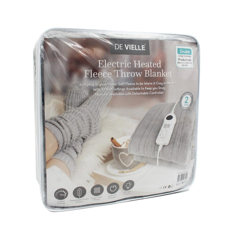 De Vielle Electric Heated Fleece Throw Blanket 200G - Grey | DEV006190