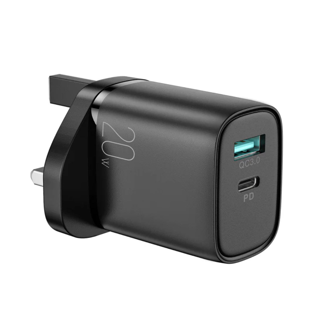 Joyroom Dual Port PD Fast Charging 20w Adapter USB A USB C - Black | HL-QP2011