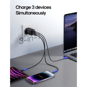 Joyroom 65W 2 USB C + 1 USB A Smart Fast Charger + 1.2 Metre USB C Cable | HL-TCG01