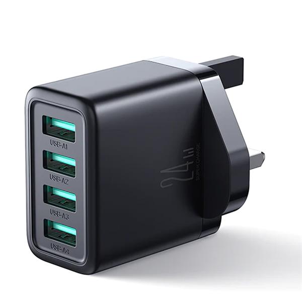 Joyroom Mobile Phone Wall Plug Charger 4.8a 4 USB Ports - Black | HL-TCN03UK