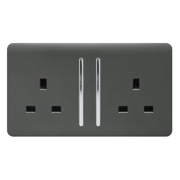 Trendi Double Switched Socket 2 Gang 13Amp - Charcoal | 9101-61