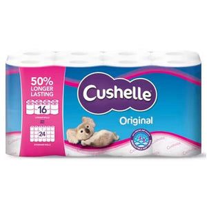 Cushelle Original 50% Longer Lasting Toilet Rolls - 16 Pack Equals 24 Pack
