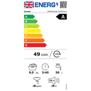 Zanussi 9KG 1400 Spin A Rated Washing Machine - White | ZWF942F1DG