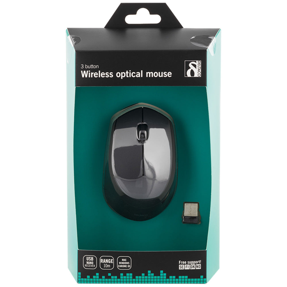Deltaco Wireless Optical Computer Mouse - Black | MS460BK