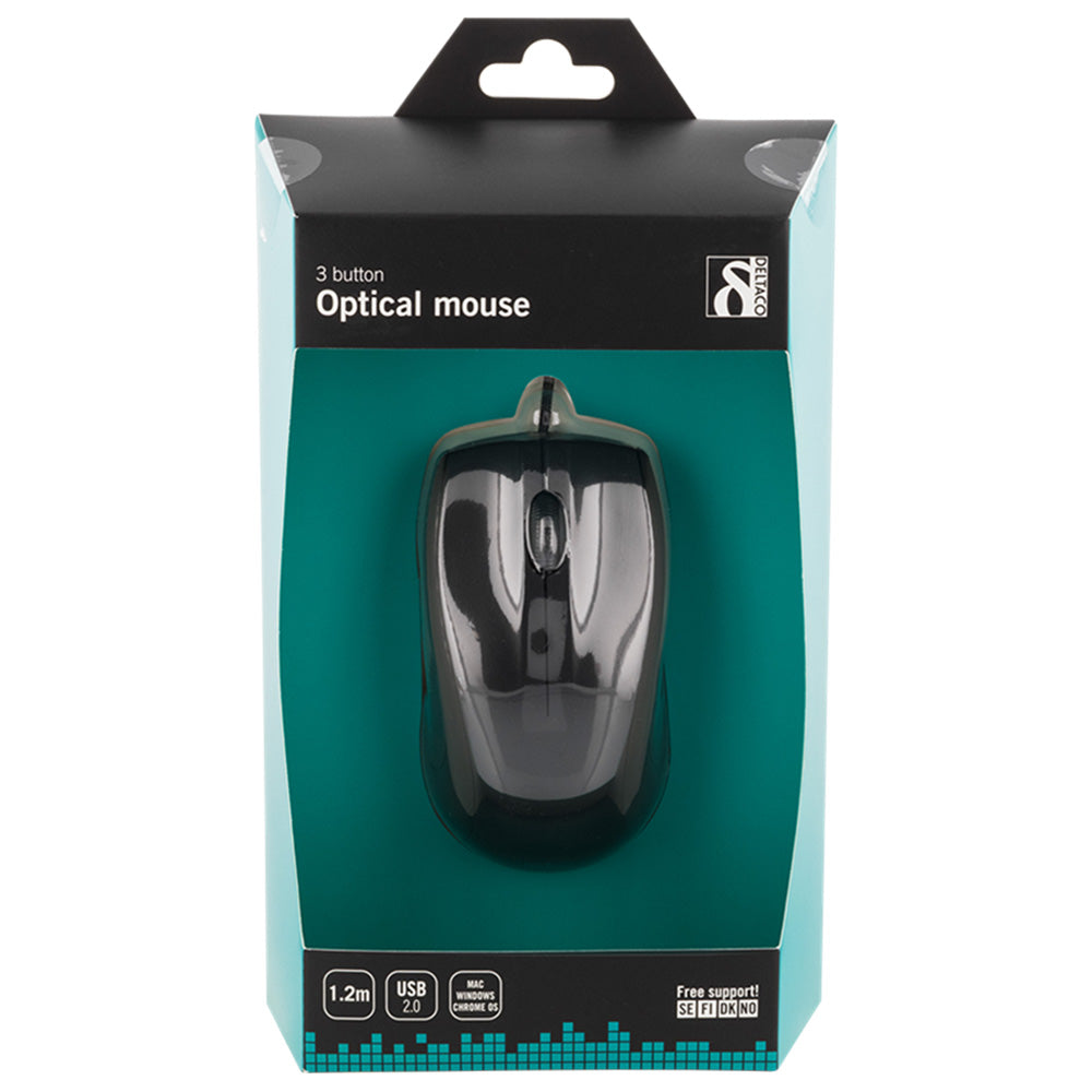 Deltaco USB Wired Computer Mouse - Black | MS711