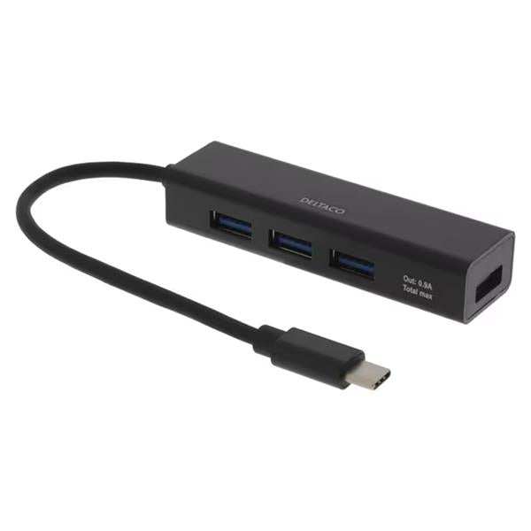 Deltaco USB C Mini Hub Adaptor With 4 USB A Ports | USBCHUB12