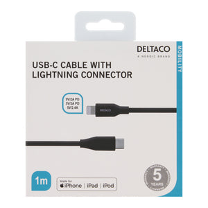 Deltaco Black USB-C to Lightening Cable | IPLH311M