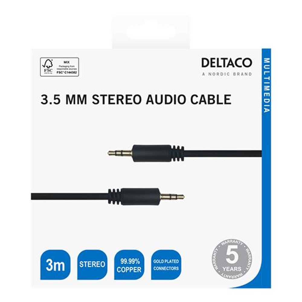 Deltaco 3.5mm to 3.5mm Gold Plated Audio Stereo Cable 3 Metre | MM524R