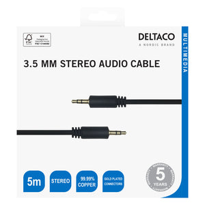 Deltaco 3.5mm to 3.5mm Stereo Audio Cable 5 Metre - Black | MM525R