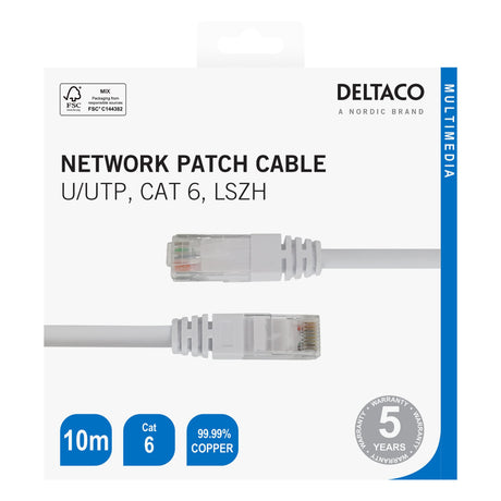 Deltaco Cat6 Network Cable 10 Metre - White | TP610VR