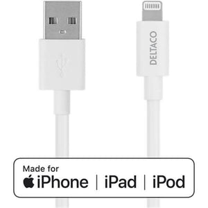 Deltaco Apple USB A to Lightning Iphone Cable 1 Metre - White | IPLH401
