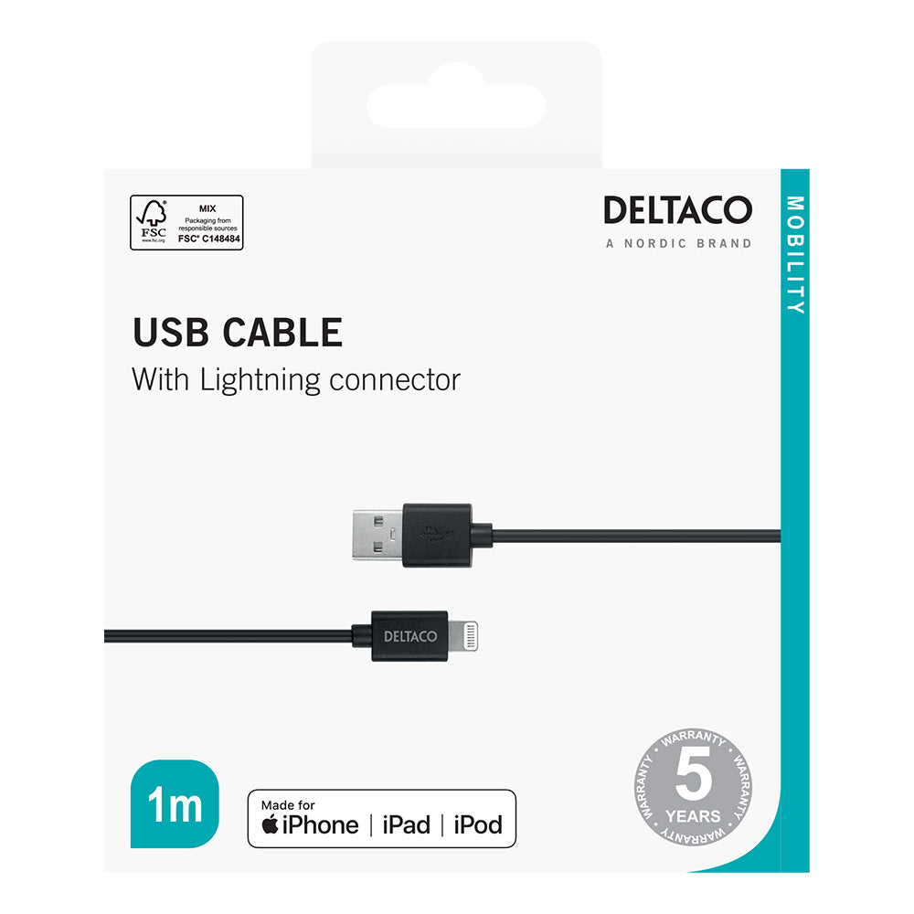 Deltaco USB A to Lightning Phone Charging Cable | IPLH411