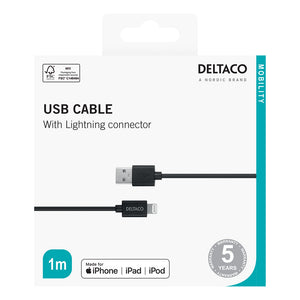 Deltaco USB A to Lightning Phone Charging Cable | IPLH411