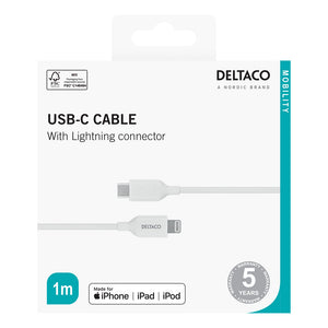 Deltaco Usb C to Lightning Phone Charging Cable - White | IPLH451