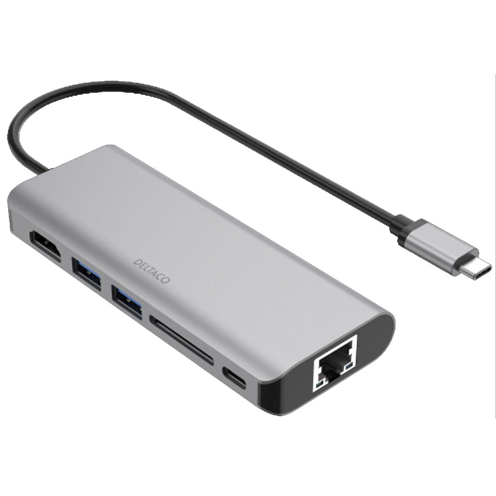 Deltaco USB C Docking Station 1x HDMI/RJ45/2x USB-A/SD | USBCHDMI24