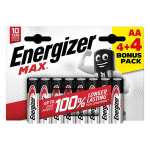 Energizer MAX AA Batteries 8 Pack (Pack 4 + 4 FREE) | XMS23BATTAA
