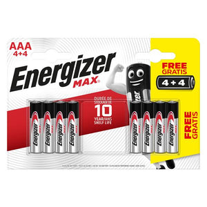 Energizer MAX AAA Alkaline Batteries (Pack 4 + 4 FREE) | XMS23BATTAAA